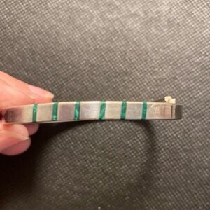 Mexico 925 Silver Rectangular Hinged Bracelet with Colorful Inlaid Stripes